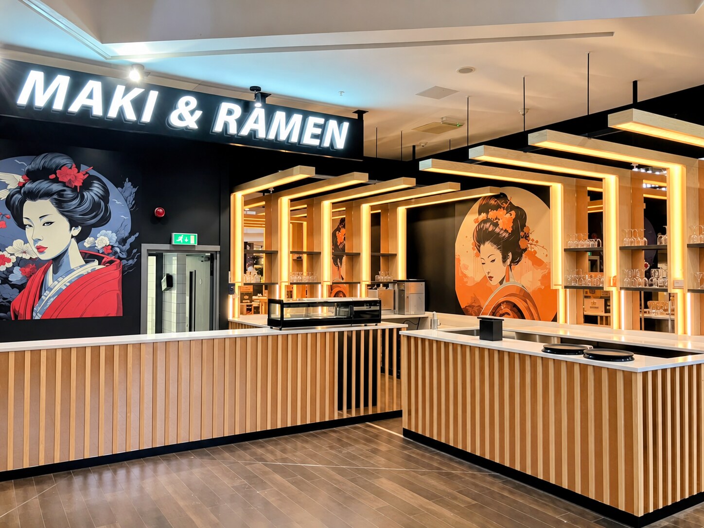 Completed Maki & Ramen restaurant interior at Braehead Shopping Centre